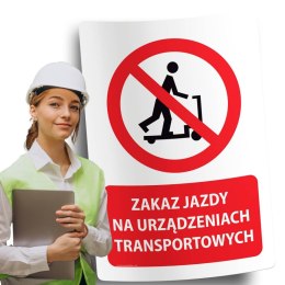 Naklejka 20x30 cm ZAKAZ JAZDY NA URZĄDZENIACH TRANSPORTOWYCH