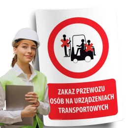 Naklejka 20x30 cm ZAKAZ PRZEWOZU OSÓB NA URZĄDZENIACH TRANSPORTOWYCH