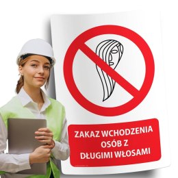 Naklejka 20x30 cm ZAKAZ WCHODZENIA OSÓB Z DŁUGIMI WŁOSAMI