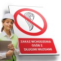 Tablica PVC 20x30 cm ZAKAZ WCHODZENIA OSÓB Z DŁUGIMI WŁOSAMI