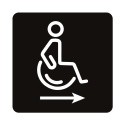 Tabliczka 8x8 cm czarna, WC dla niepełnosprawnych w prawo