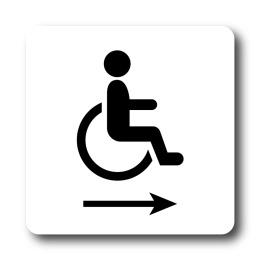 Tabliczka 8x8 cm biała, WC dla niepełnosprawnych w prawo