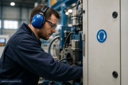 Naklejka 8 cm - Nakaz stosowania ochrony głowy - M014