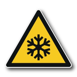 Naklejka BHP 8 cm - Ostrzeżenie przed niską temperaturą/warunkami zamarzania - W010