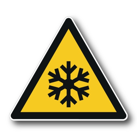 Naklejka BHP 8 cm - Ostrzeżenie przed niską temperaturą/warunkami zamarzania - W010