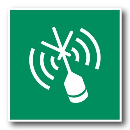 Naklejka BHP 8 cm - Radiolatarnia wskazująca pozycję awaryjną - E052