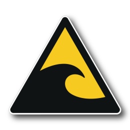 Naklejka BHP 8 cm - Uwaga! Strefa zagrożenia tsunami - W056