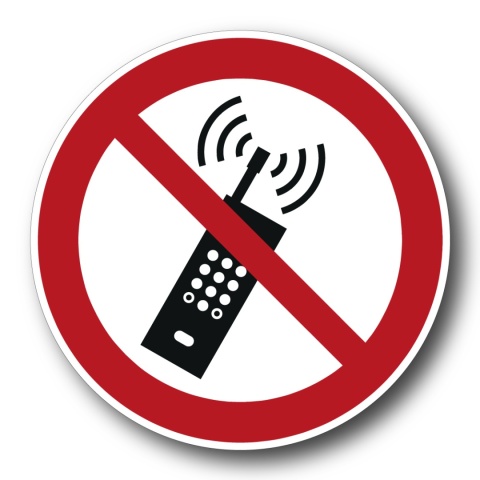 Naklejka BHP 8 cm - Zakaz używania telefonów komórkowych - P013