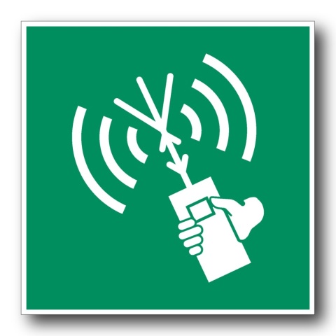 Naklejka BHP 15 cm - Dwukierunkowy aparat radiotelefoniczny VHF - E051