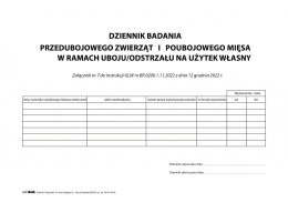 Dziennik badania przedubojowego zwierząt i poubojowego mięsa - odstrzał A4 - 50 kart