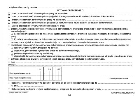 Karta badania profilaktycznego A5 - 100 sztuk Karta badania profilaktycznego A5 - 100 sztuk