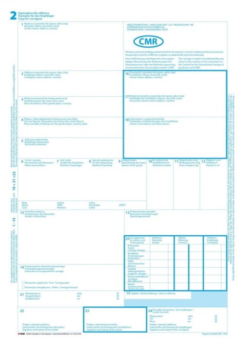 Międzynarodowy List przewozowy CMR 1+4 100k / 10 egz. Międzynarodowy List przewozowy CMR 1+4 100k / 10 egz.