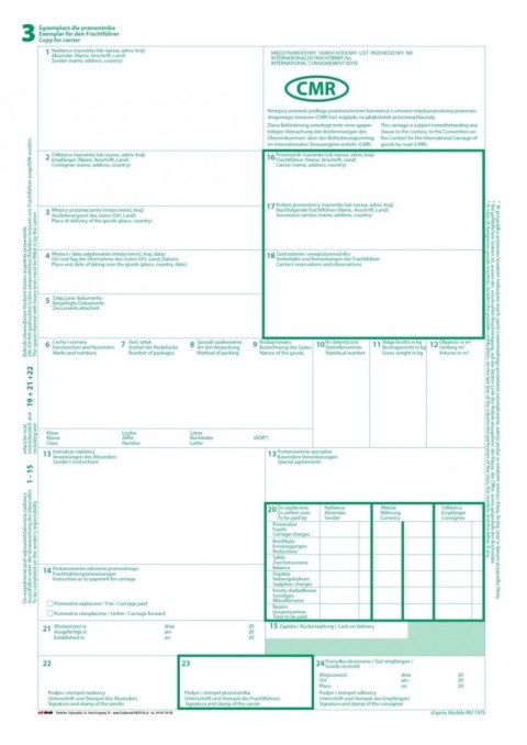 Międzynarodowy List przewozowy CMR 1+4 100k / 10 egz. Międzynarodowy List przewozowy CMR 1+4 100k / 10 egz.