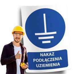 Naklejka 20x30 cm NAKAZ PODŁĄCZENIA UZIEMIENIA