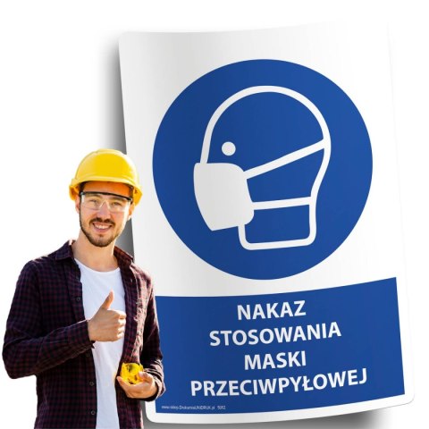Naklejka 20x30 cm NAKAZ STOSOWANIA MASKI PRZECIWPYŁOWEJ Naklejka 20x30 cm NAKAZ STOSOWANIA MASKI PRZECIWPYŁOWEJ