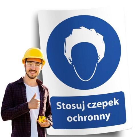 Naklejka 20x30 cm STOSUJ CZEPEK OCHRONNY Naklejka 20x30 cm STOSUJ CZEPEK OCHRONNY