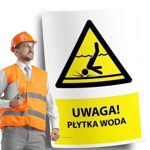 Naklejka 20x30 cm UWAGA PŁYTKA WODA Naklejka 20x30 cm UWAGA PŁYTKA WODA
