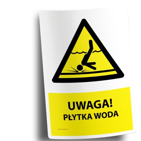 Naklejka 20x30 cm UWAGA PŁYTKA WODA Naklejka 20x30 cm UWAGA PŁYTKA WODA