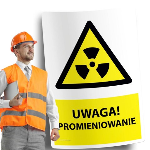 Naklejka 20x30 cm UWAGA PROMIENIOWANIE
