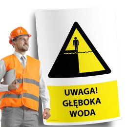 Naklejka 20x30cm UWAGA GŁĘBOKA WODA