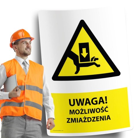 Naklejka 20x30cm UWAGA MOŻLIWOŚĆ ZMIAŻDŻENIA Naklejka 20x30cm UWAGA MOŻLIWOŚĆ ZMIAŻDŻENIA