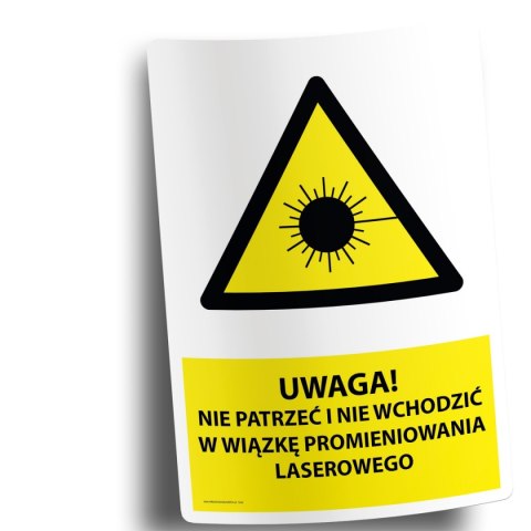 Naklejka 20x30cm UWAGA NIE PATRZEĆ I NIE WCHODZIĆ W WIĄZKĘ PROMIENIA LASEROWEGO Naklejka 20x30cm UWAGA NIE PATRZEĆ I NIE WCHODZIĆ W WIĄZKĘ PROMIENIA LASEROWEGO