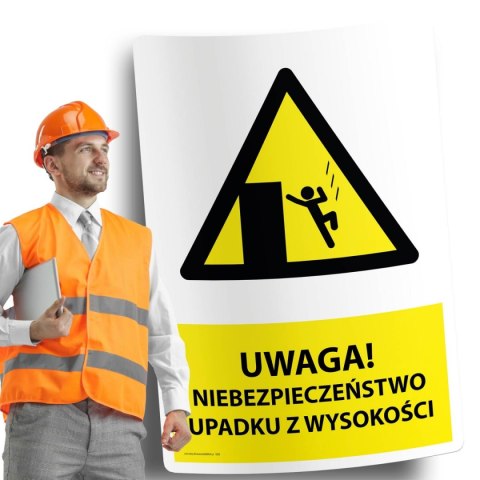 Naklejka 20x30cm UWAGA NIEBEZPIECZEŃSTWO UPADKU Z WYSOKOŚCI Naklejka 20x30cm UWAGA NIEBEZPIECZEŃSTWO UPADKU Z WYSOKOŚCI