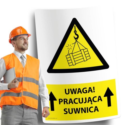 Naklejka 20x30cm UWAGA PRACUJĄCA SUWNICA Naklejka 20x30cm UWAGA PRACUJĄCA SUWNICA