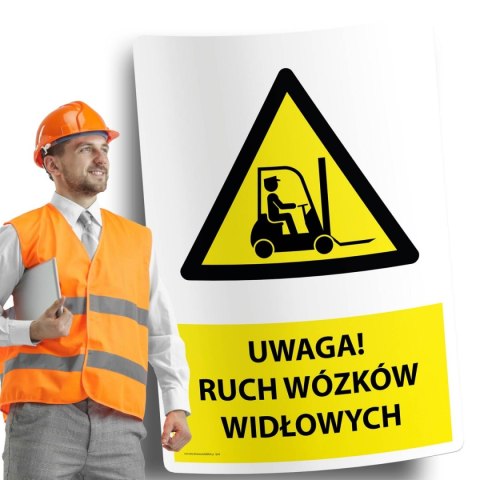 Naklejka 20x30cm UWAGA RUCH WÓZKÓW WIDŁOWYCH Naklejka 20x30cm UWAGA RUCH WÓZKÓW WIDŁOWYCH