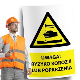 Naklejka 20x30cm UWAGA RYZYKO KOROZJI LUB POPARZENIA