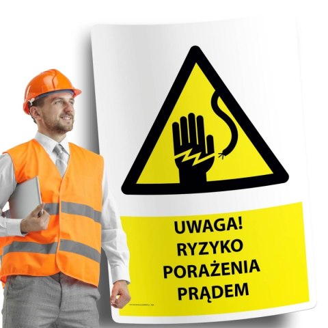 Naklejka 20x30cm UWAGA RYZYKO PORAŻENIA PRĄDEM Naklejka 20x30cm UWAGA RYZYKO PORAŻENIA PRĄDEM
