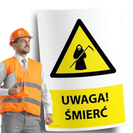 Naklejka 20x30cm UWAGA ŚMIERĆ