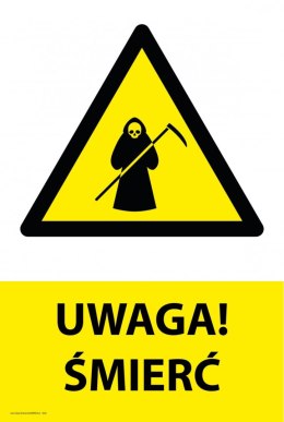 Naklejka 20x30cm UWAGA ŚMIERĆ