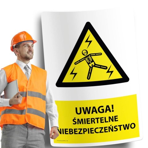 Naklejka 20x30cm UWAGA ŚMIERTELNE NIEBEZPIECZEŃSTWO Naklejka 20x30cm UWAGA ŚMIERTELNE NIEBEZPIECZEŃSTWO