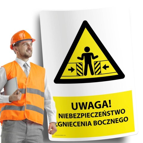 Naklejka PVC 20x30cm UWAGA NIEBEZPIECZEŃSTWO ZGNIECENIA BOCZNEGO Naklejka PVC 20x30cm UWAGA NIEBEZPIECZEŃSTWO ZGNIECENIA BOCZNEGO
