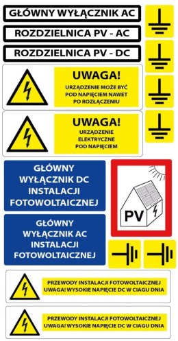 Naklejki ostrzegawcze Fotowoltaika PV
