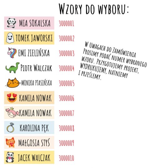 Naprasowanki imienne, imienniki - 48 sztuk Naprasowanki imienne, imienniki - 48 sztuk