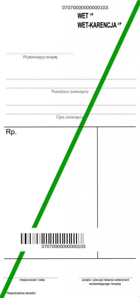 Recepta weterynaryjna z kodami na leki narkotyczne - druk Recepta weterynaryjna z kodami na leki narkotyczne - druk