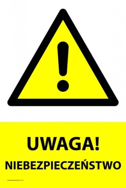 Tablica PVC 20x30 cm UWAGA NIEBEZPIECZEŃSTWO