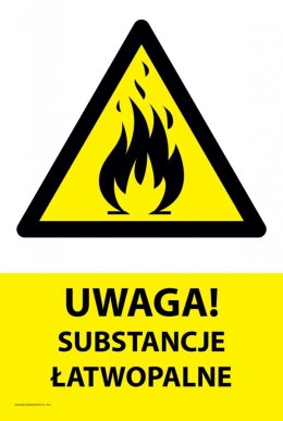 Tablica PVC 20x30 cm UWAGA SUBSTANCJE ŁATWOPALNE