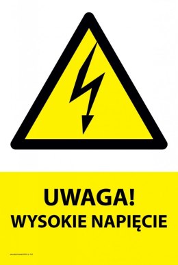 Tablica PVC 20x30 cm UWAGA WYSOKIE NAPIĘCIE