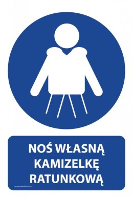 Tablica PVC 20x30cm NOŚ WŁASNĄ KAMIZELKĘ RATUNKOWĄ