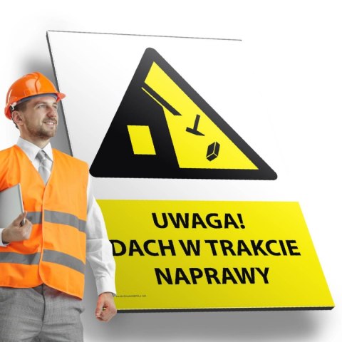Tablica PVC 20x30cm UWAGA DACH W TRAKCIE NAPRAWY Tablica PVC 20x30cm UWAGA DACH W TRAKCIE NAPRAWY