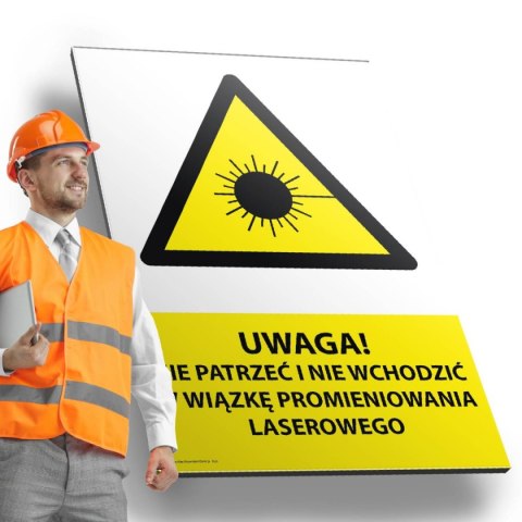 Tablica PVC 20x30cm UWAGA NIE PATRZEĆ I NIE WCHODZIĆ W WIĄZKĘ PROMIENIA LASEROWEGO Tablica PVC 20x30cm UWAGA NIE PATRZEĆ I NIE WCHODZIĆ W WIĄZKĘ PROMIENIA LASEROWEGO