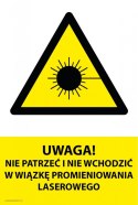 Tablica PVC 20x30cm UWAGA NIE PATRZEĆ I NIE WCHODZIĆ W WIĄZKĘ PROMIENIA LASEROWEGO