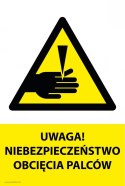 Tablica PVC 20x30cm UWAGA NIEBEZPIECZEŃSTWO OBCIĘCIA PALCÓW