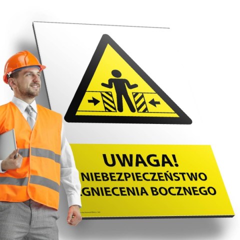 Tablica PVC 20x30cm UWAGA NIEBEZPIECZEŃSTWO ZGNIECENIA BOCZNEGO Tablica PVC 20x30cm UWAGA NIEBEZPIECZEŃSTWO ZGNIECENIA BOCZNEGO