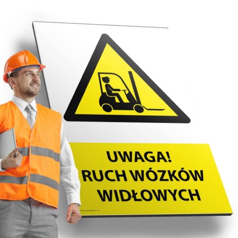 Tablica PVC 20x30cm UWAGA RUCH WÓZKÓW WIDŁOWYCH Tablica PVC 20x30cm UWAGA RUCH WÓZKÓW WIDŁOWYCH