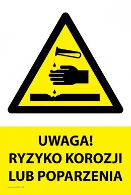 Tablica PVC 20x30cm UWAGA RYZYKO KOROZJI LUB POPARZENIA