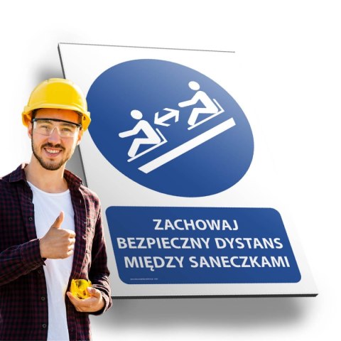 Tablica PVC 20x30cm ZACHOWAJ BEZPIECZNY DYSTANS MIĘDZY SANECZKAMI Tablica PVC 20x30cm ZACHOWAJ BEZPIECZNY DYSTANS MIĘDZY SANECZKAMI